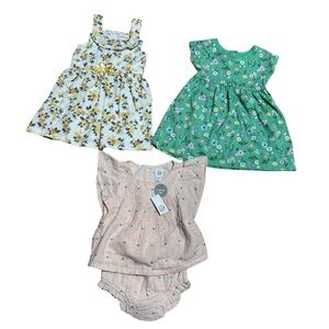 Bundle 4PC Set Lot Baby Girl 12-18M Floral Dress Short Sleeve Summer Cottagecore